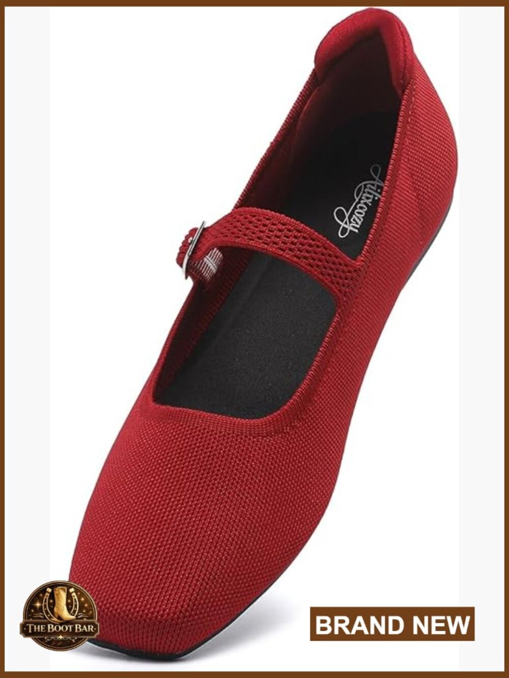 Square Toe Mary Jane Ballet Flats Washable Knit Arch Support